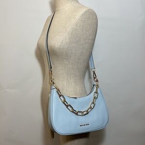 Cora Large Pebbled Leather Chain-Link Crossbody Bag